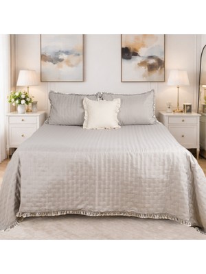 Luna Bueno Grey Quilt Çift Kişilik Pike Takımı & Yatak Örtüsü