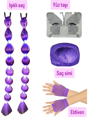 3b Kids Kuromi Kpop Rumi Barbiee Aksesuar Seti Işıklı Saç Mor Saç Seti