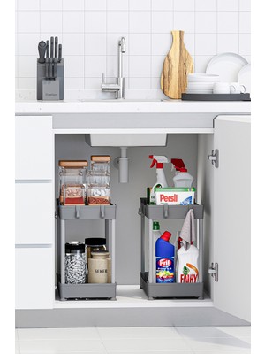 Urlove 2 Adet Gri 2 Katlı Düzenleyici Mutfak ve Banyo Rafı