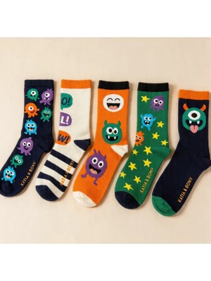 Bony Socks 5'li Paket Sevimli Canavar Desenli Çocuk Soket Çorap