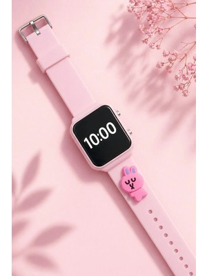 Sezer Ekspres Rodium Çocuk Kol Saati Silikon Kordonlu Tavşan Emojili Led Çocuk Saati Pembe