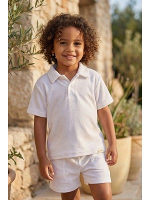 Bony Socks Çocuk Polo Yaka Havlu T-Shirt Beyaz