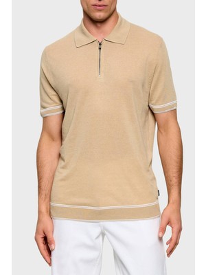 Boss Keten Karışımlı Regular Fit Yarım Fermuarlı Polo Erkek Polo 50560474 286