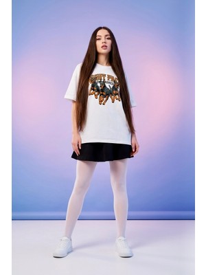 Hoxie Unisex Doberman Night Pack Grafik Baskılı Oversize Beyaz Tişört