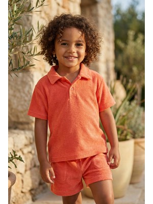 Bony Socks Çocuk Polo Yaka Havlu T-Shirt Mercan