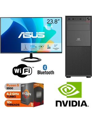 Şafak-Ofis Pc 24" Asus Monitörlü Amd Ryzen 5 5500 Gt 4gb 16GB Ram 500GB M.2 SSD 600W Win 11 Pro Wi-Fi Masaüstü Ofis ve Öğrenci Bilgisayarı Seti