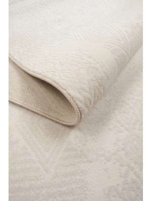 Kupon Halı Yazlık Beyaz Akrilik Triko Halı Yün Tuşeli Dantel Desenli Saçaklı Salon Oturma Yolluk DURU1052A