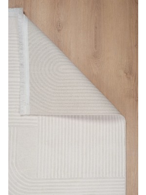 Kupon Halı Modern Bohem Beyaz Akrilik Triko Halı Yün Tuşeli Kendinden Desenli Saçaklı Salon Oturma ALYA1002A