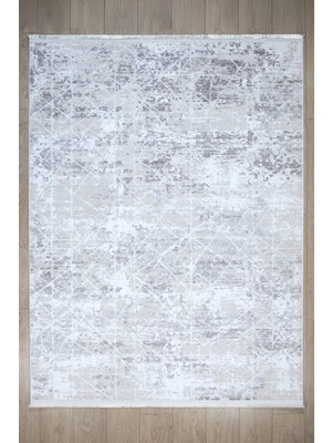 Kupon Halı Yazlık Beyaz Gri Akrilik Triko Halı Yün Tuşeli Kendinden Desenli Saçaklı Salon Oturma DURU1055A