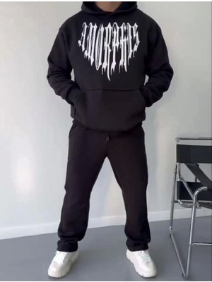 Alyn Wear Uzun Kol Kapşonlu Baskılı Sweatshirt - Siyah