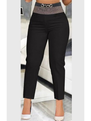 Alyn Wear Kadın Yüksek Bel Önden Taşlı ve Tokalı Ithal Krep Pantolon