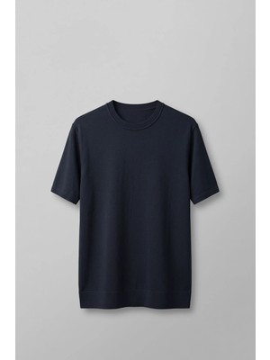 Abluka Online Erkek Slim Fit Bisiklet Yaka Triko Yaka T-Shirt Lacivert