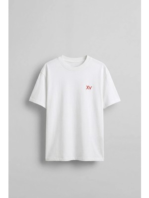 Abluka Online Erkek Oversize Antik Mühür Kabartmalı Baskılı T-Shirt Beyaz