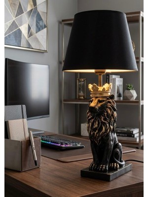 Mirsa Global Modern Aslan Kral Büst Abajur Heykel  – Siyah Şapka Dekoratif Masa Lambası, Şık Salon & Yatak Odası Aydınlatma