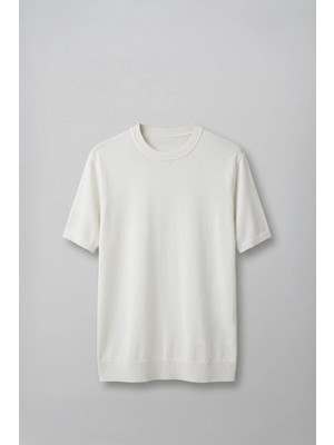 Abluka Online Erkek Slim Fit Bisiklet Yaka Triko Yaka T-Shirt Ekru