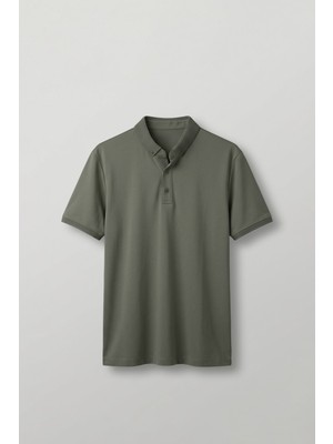 Abluka Online Erkek Slim Fit Düğmeli Triko Yaka Polo T-Shirt Haki