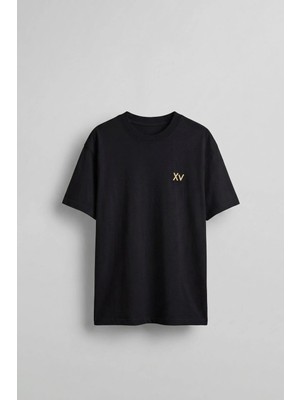Abluka Online Erkek Oversize Antik Mühür Kabartmalı Baskılı T-Shirt Siyah