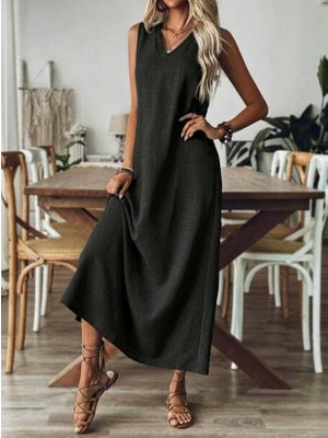 Alyn Wear Kadın Askılı V Yakalı Uzun Elbise