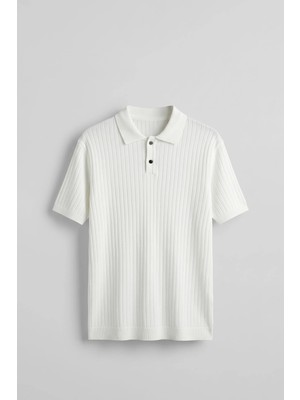 Abluka Online Erkek Relaxed Fit Fitilli Triko Polo Yaka T-Shirt Beyaz