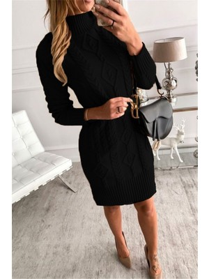 Alyn Wear Loren Yünlü Motifli Midi Boy Triko Elbise