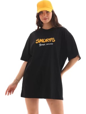 Alyn Wear Unisex Bisiklet Yaka Baskılı Oversize T-Shirt - Siyah