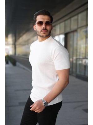 Alyn Wear Erkek Bisiklet Yaka Petek Dokulu Kısa Kollu Triko Tişört