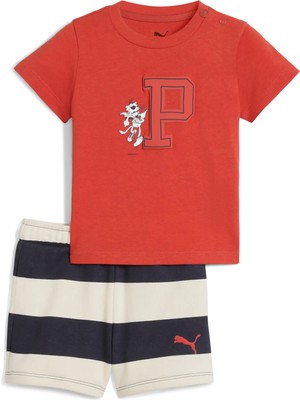 Puma Unisex Kırmızı Puma Super Puma Tee & Shorts Set Kırmızı Bebek Eşofman Takımı