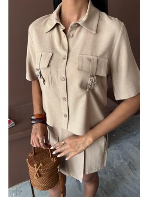 Alyn Wear Gömlek Şort Etek Viscon Keten Takım 10162