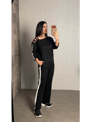 Alyn Wear Kadın Uzun Kollu Kolu Tül Yanları Şerit Detay Modal Ikili Takım