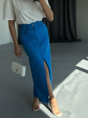 Alyn Wear Gabardin Uzun Önden Yırtmaçlı Etek - Saks