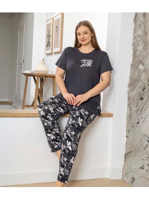 Lodos Store Aydoğan Kadın Büyük Beden Esnek Kısa Kollu Viskon Pijama Takımı