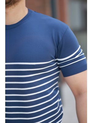 Alyn Wear Erkek Çizgi Desenli Bisiklet Yaka Kısa Kollu T-Sihrt