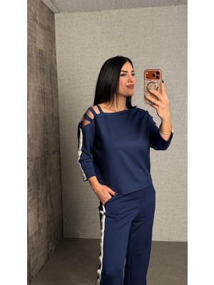 Alyn Wear Kadın Uzun Kollu Kolu Tül Yanları Şerit Detay Modal Ikili Takım