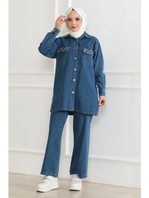 Missvalle Düğmeli Taş Detaylı Kot Takım Açık Kot 19285