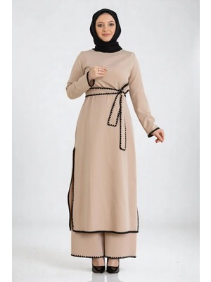 Missvalle Çoban Dikişli Kemerli Takım Bej 19365