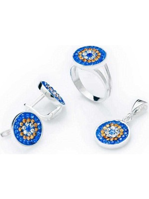 DMR Elegance Gümüş Nazarlı Yuvarlak Bayan Set