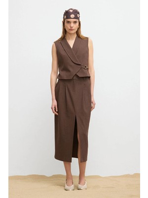 Love My Body Moda Tutkusu Pileli Cepli Etek Kahve 127M2302000