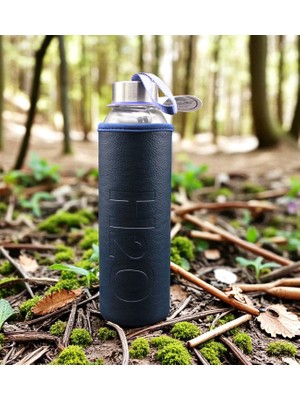 H2O Cam Su Matarası Deri Kılıflı 500 ml - Lacivert