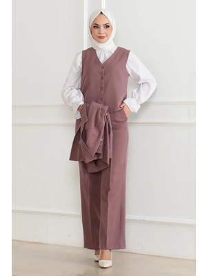 Missvalle Yelekli Üçlü Takım Gül Kurusu 19222