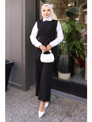 Missvalle Kemerli Yelek Pantolon Takım Siyah 19250