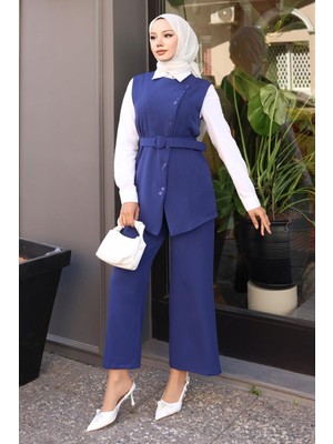 Missvalle Kemerli Yelek Pantolon Takım Indigo 19250