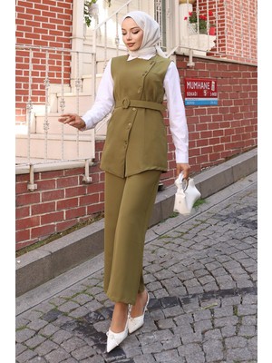 Missvalle Kemerli Yelek Pantolon Takım Haki 19250
