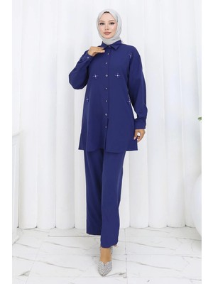Missvalle Minimal Taşlı Takım Indigo 19367