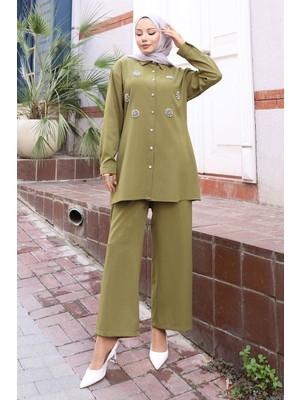 Missvalle Parıltı Taş Detaylı Takım Haki 19264