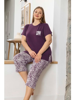 Aydoğan Lodos Store Kadın Büyük Beden Kısa Kollu Kapri Bermuda Viskon Pijama Takımı