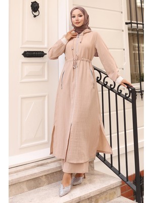 Missvalle Beli Bağcıklı Kapşonlu Takım Bej 19236