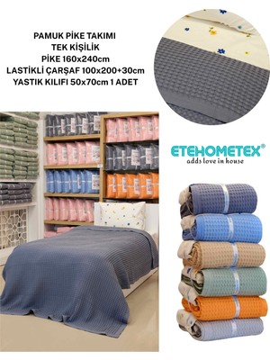 Etehometex Havuzlu Pike Takımı %100 Pamuk Tek Kişilik