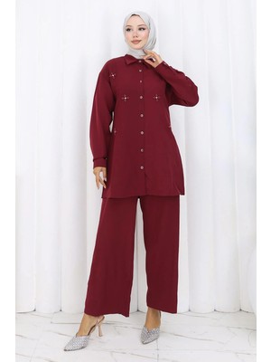 Missvalle Minimal Taşlı Takım Bordo 19367