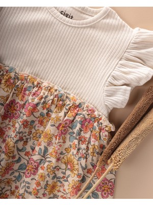 Cigit Müslin Garnili Elbise 1-8 Yaş Açık Bej