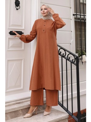 Missvalle Düğmeli Tesettür Takım Taba MSV10358